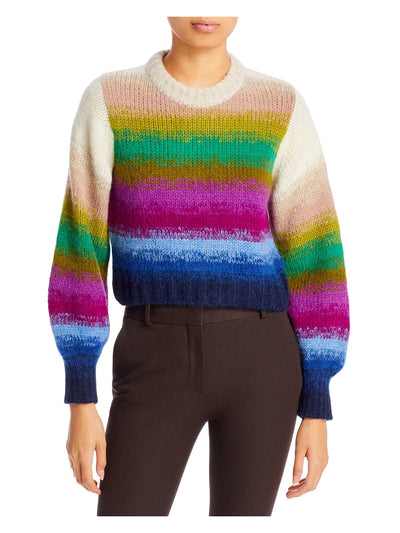 ELEVEN SIX Womens Beige Ribbed Knit Pullover Striped Long Sleeve Crew Neck Sweater M