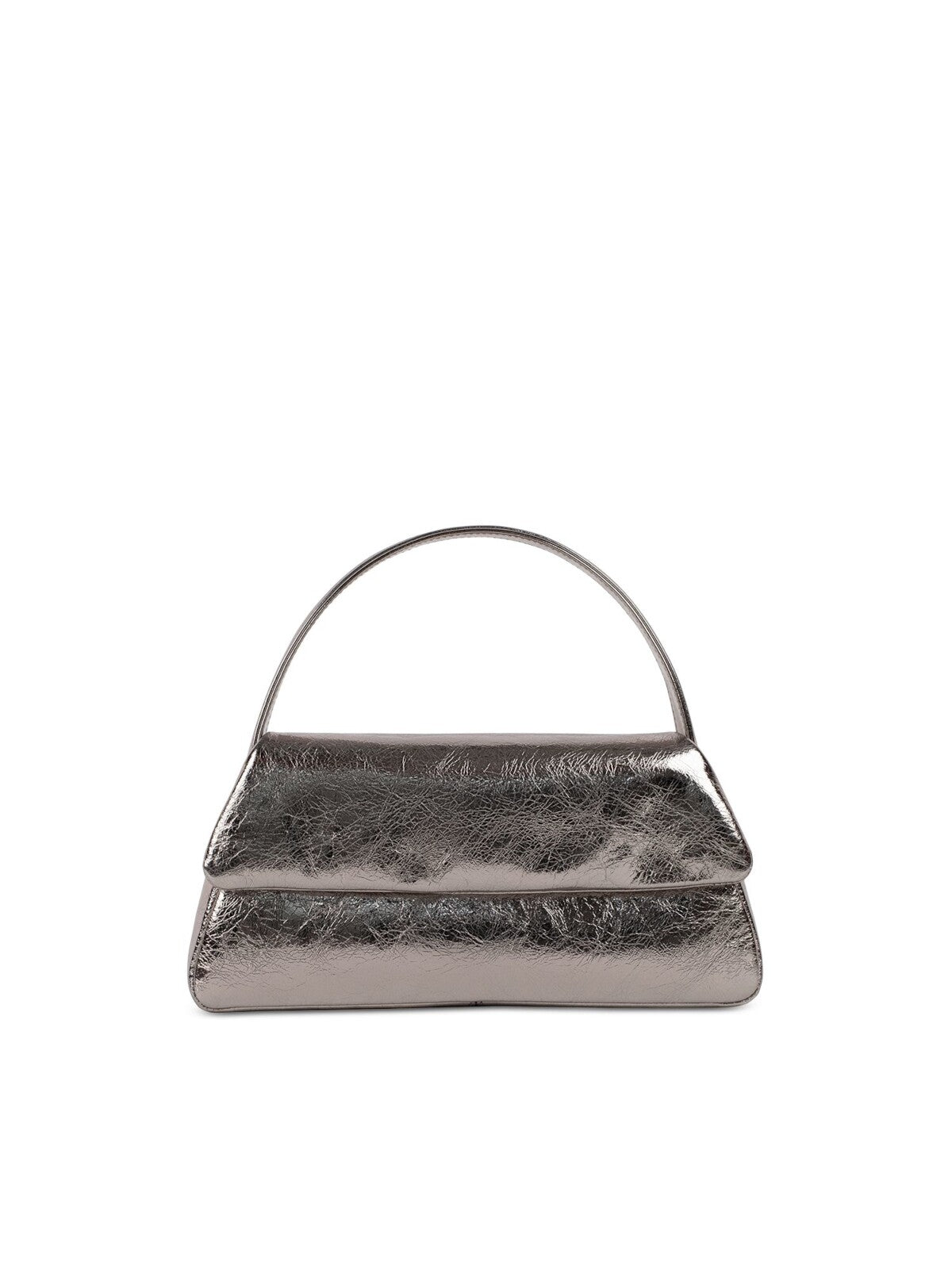 LISELLE KISS Women's Silver Metallic Solid Leather Puffed Design Single Strap Shoulder Bag