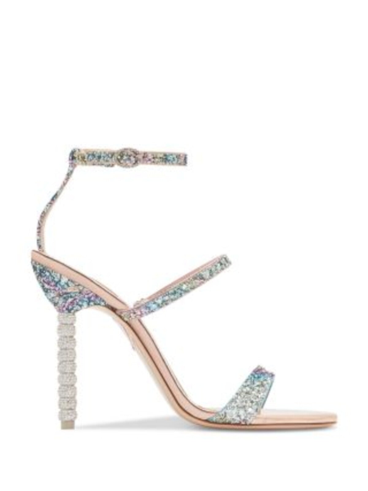 SOPHIA WEBSTER Womens Blue Glitter Crystal Embellished Bead Heel Padded Goring Glitter Ankle Strap Rosalind Almond Toe Stiletto Buckle Heeled Sandal 38