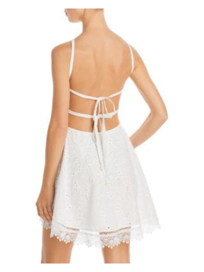 WAIMARI Womens White Zippered Open Back Tie Back Lace Trim Lined Sleeveless Halter Above The Knee Party Fit + Flare Dress XS