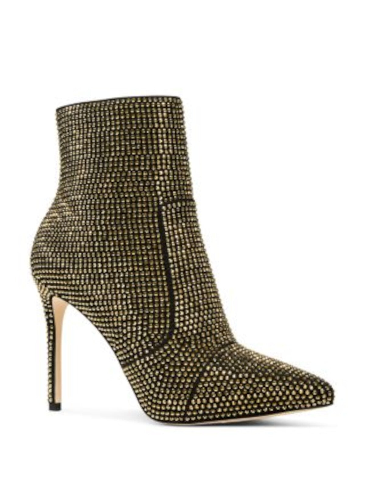 MICHAEL MICHAEL KORS Womens Gold Mixed Media Rhinestone Padded Rue Pointed Toe Stiletto Zip-Up Dress Booties 6 M