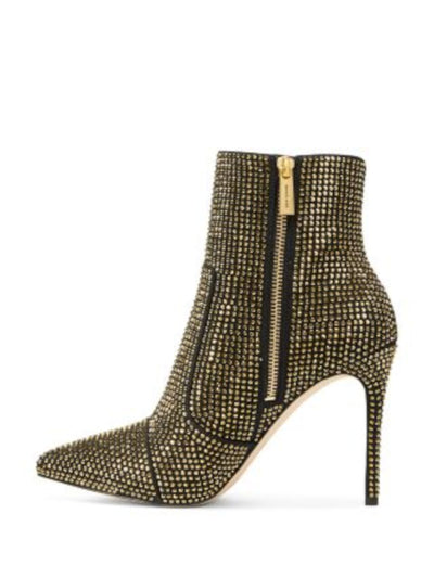 MICHAEL MICHAEL KORS Womens Gold Mixed Media Rhinestone Padded Rue Pointed Toe Stiletto Zip-Up Dress Booties 6 M