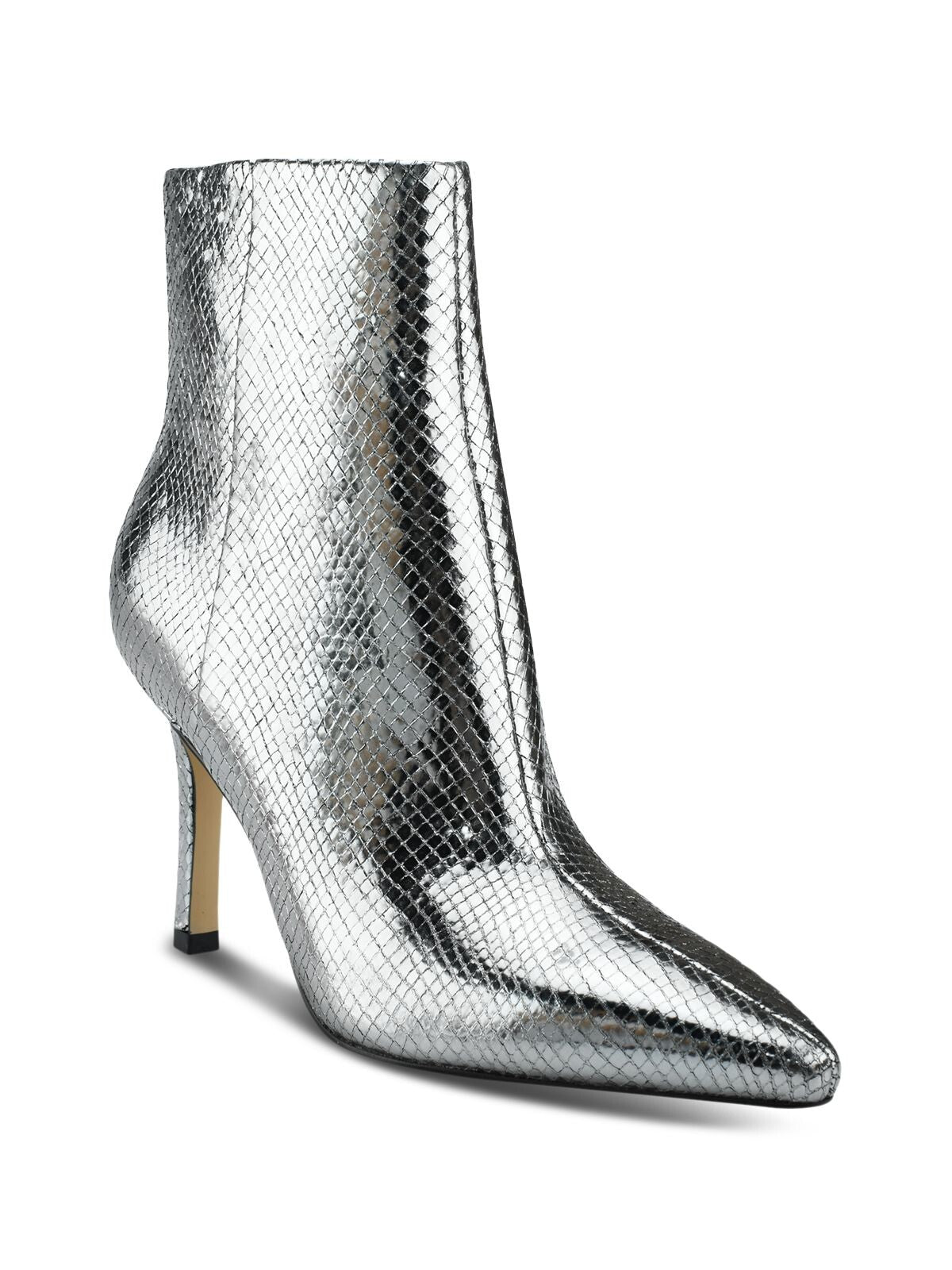 MARC FISHER Womens Silver Snake Comfort Kendry Pointed Toe Stiletto Zip-Up Leather Booties 9 M