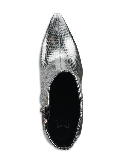 MARC FISHER LTD Womens Silver Snake Comfort Kendry Pointed Toe Stiletto Zip-Up Booties M