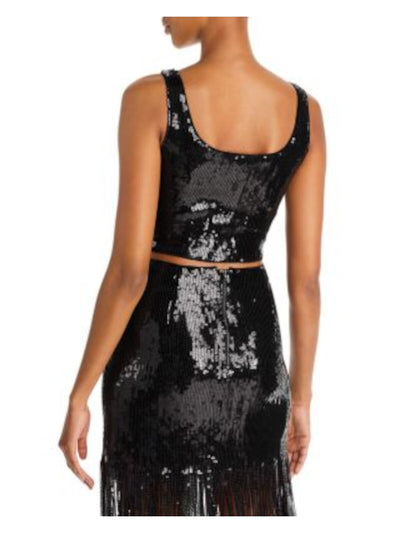 LUCY PARIS Womens Black Sequined Lined Zippered Sleeveless Square Neck Party Crop Top XL