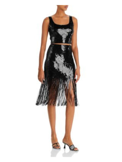 LUCY PARIS Womens Black Sequined Lined Zippered Sleeveless Square Neck Party Crop Top XL