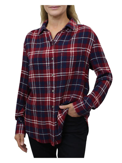 BEACHLUNCHLOUNGE COLLECTION Womens Cuffed Sleeve Collared Button Up Top