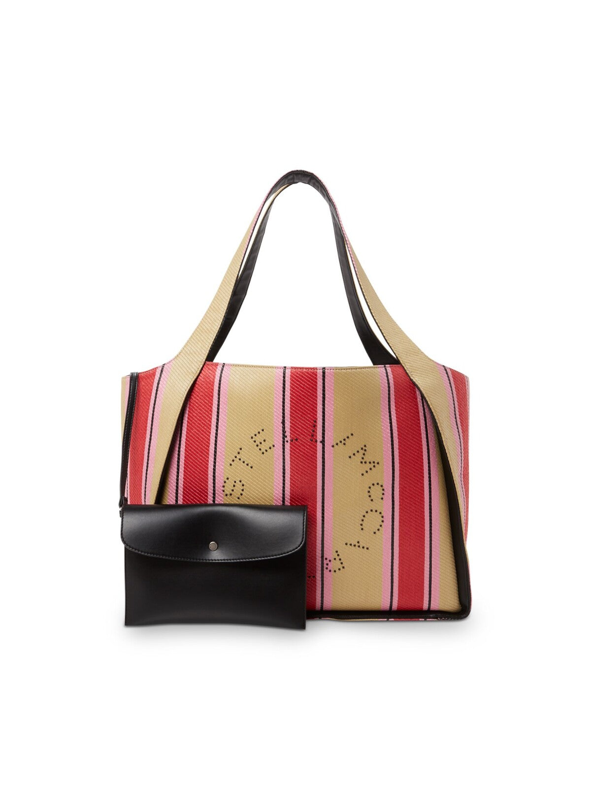 STELLAMCCARTNEY Women's Red Striped Removable Pouch Included Logo Double Flat Strap Tote Handbag Purse