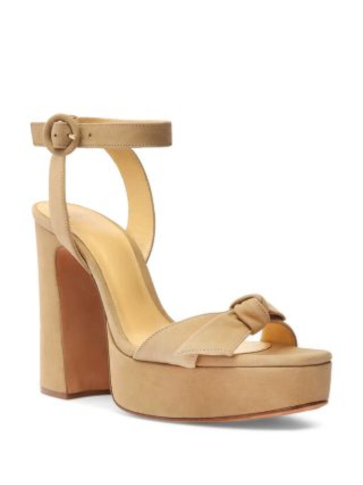 ALEXANDRE BIRMAN Womens Beige Padded 1" Platform Bow Accent Ankle Strap Clarita Almond Toe Block Heel Buckle Leather Heeled Sandal 39