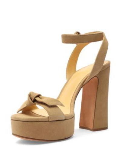 ALEXANDRE BIRMAN Womens Beige Padded 1" Platform Bow Accent Ankle Strap Clarita Almond Toe Block Heel Buckle Leather Heeled Sandal 39