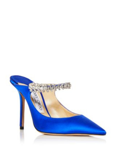 JIMMY CHOO Womens Ultraviolet Blue Embellished Bing 100 Pointed Toe Stiletto Slip On Dress Heeled Mules Shoes 36