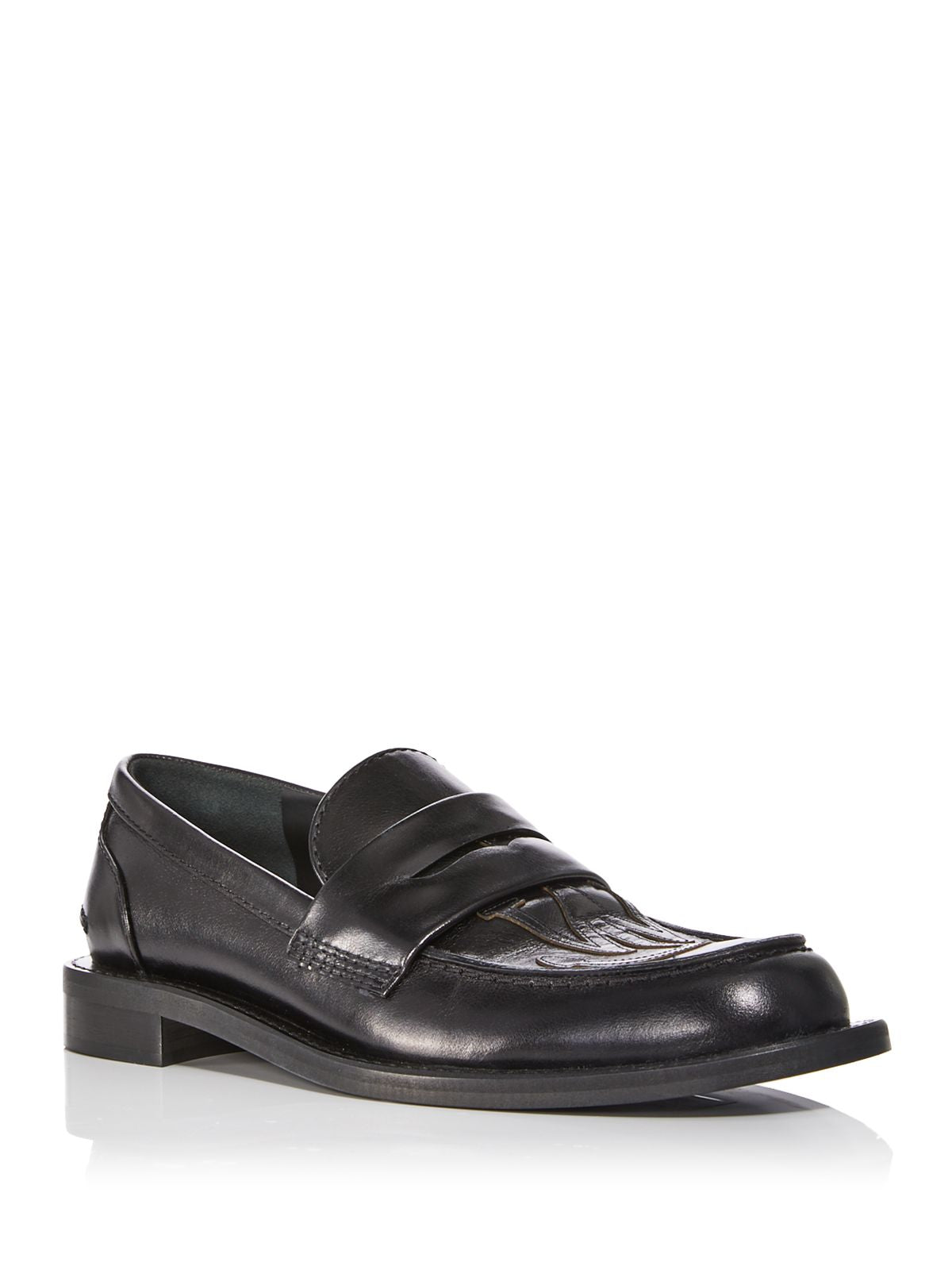JW ANDERSON Mens Black Logo Penny Strap Padded Logo Round Toe Slip On Leather Dress Loafers Shoes 45