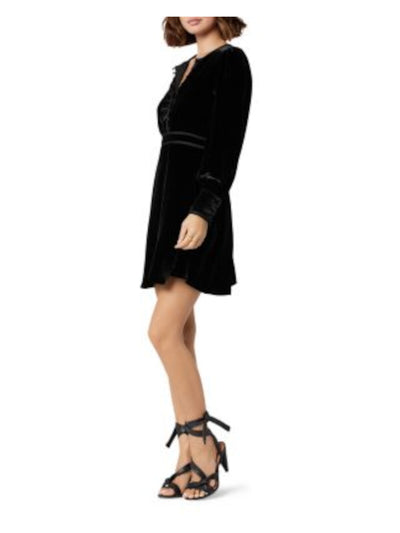 JOIE Womens Black Blouson Sleeve Crew Neck Short Party Fit + Flare Dress 4