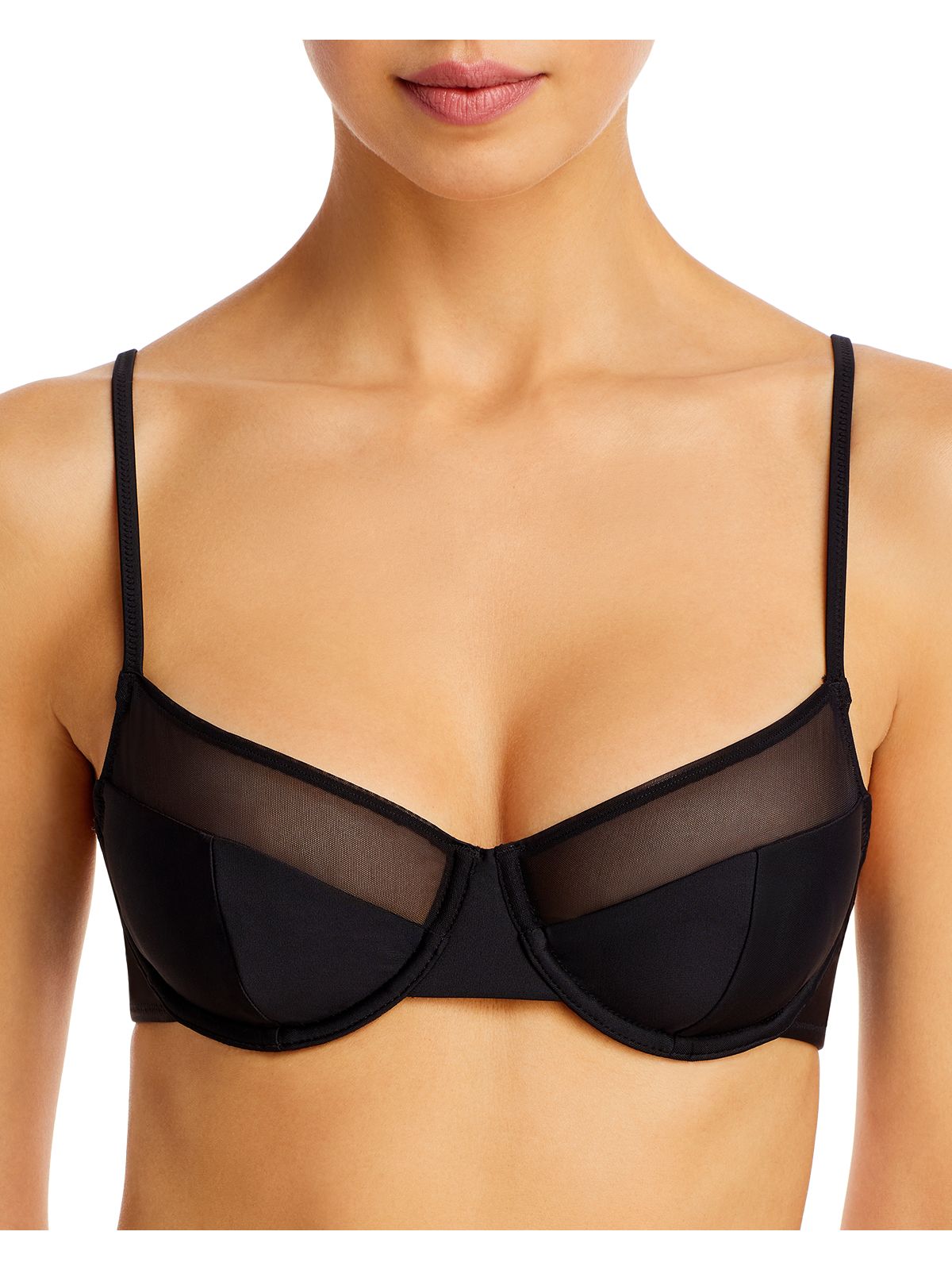 SOLID & STRIPED Women's Black Semi-sheer Mesh Insets The Emily Bra Swimwear Top XS