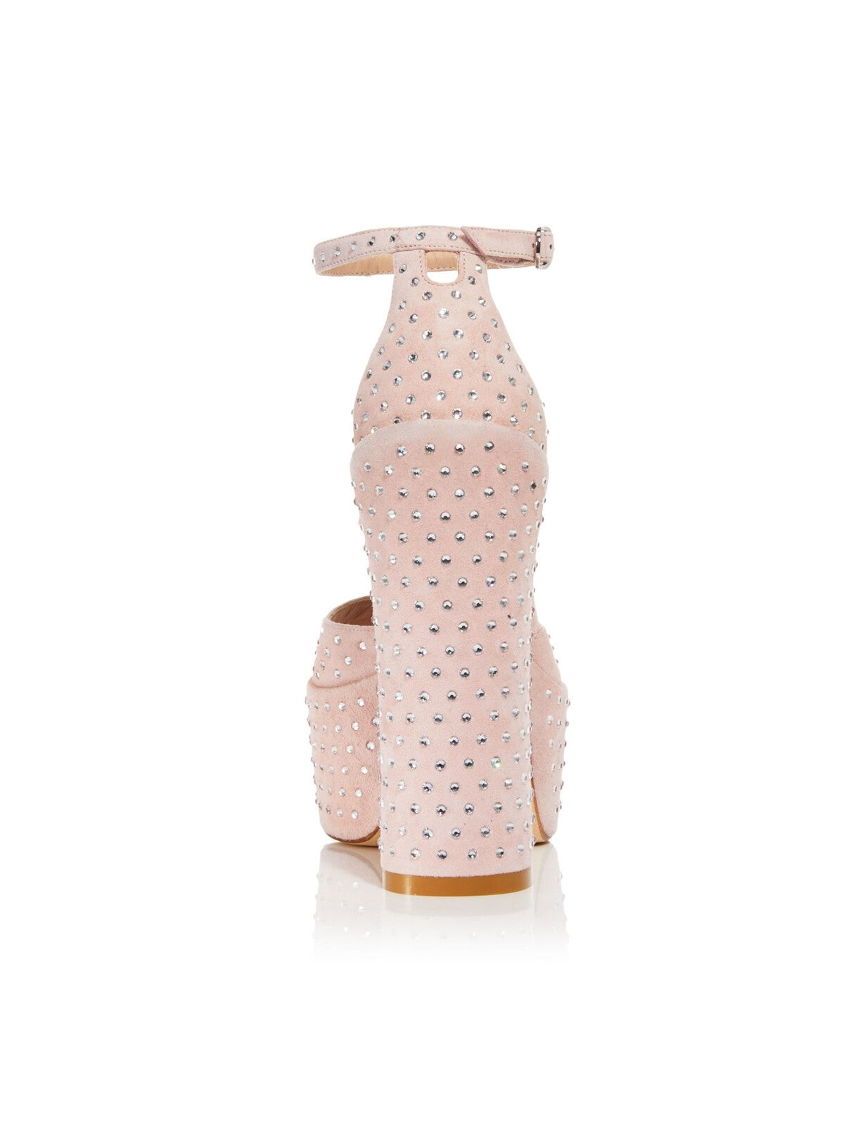 STUART WEITZMAN Womens Pink Rhinestone Embellished 2' Platform Ankle Strap Padded Sky High Open Toe Block Heel Buckle Leather Heeled Sandal 8 B