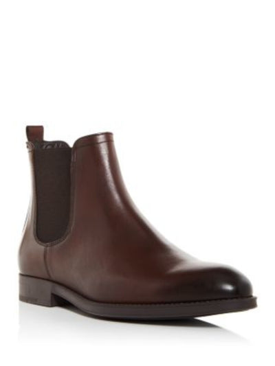 TO BOOT NEW YORK Mens Brown Heel Pull-Tab Burnished Goring Padded Kensington Almond Toe Block Heel Chelsea Boot 12 M