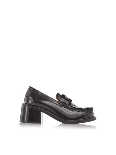 KENZO Womens Black Apron Toe Notched Fringed Cushioned Kiltie Round Toe Block Heel Slip On Leather Dress Loafers Shoes 5