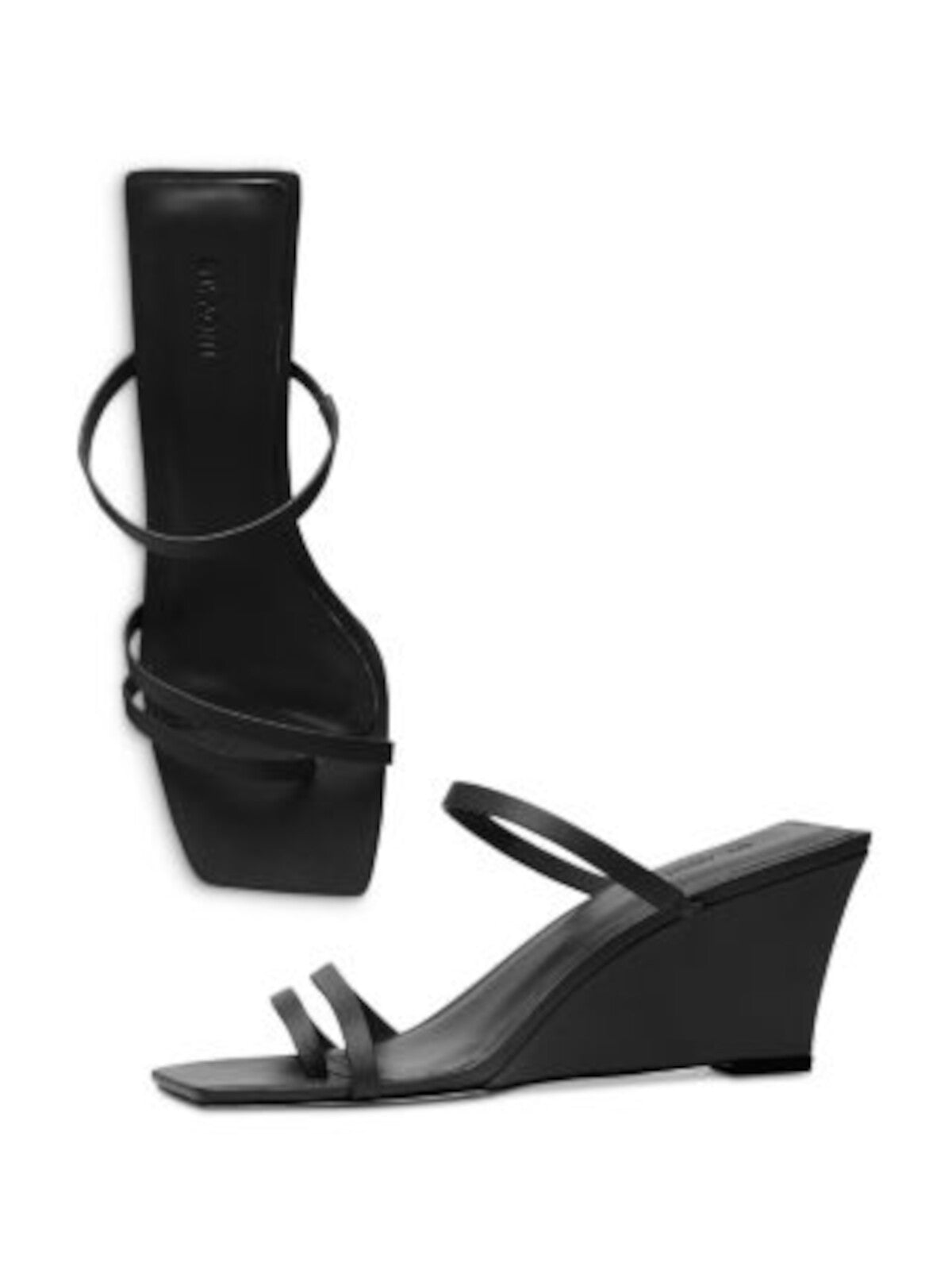 ST AGNI Womens Black Toe Strap Goring Padded Strappy Minimal Square Toe Wedge Slip On Leather Heeled Sandal 39