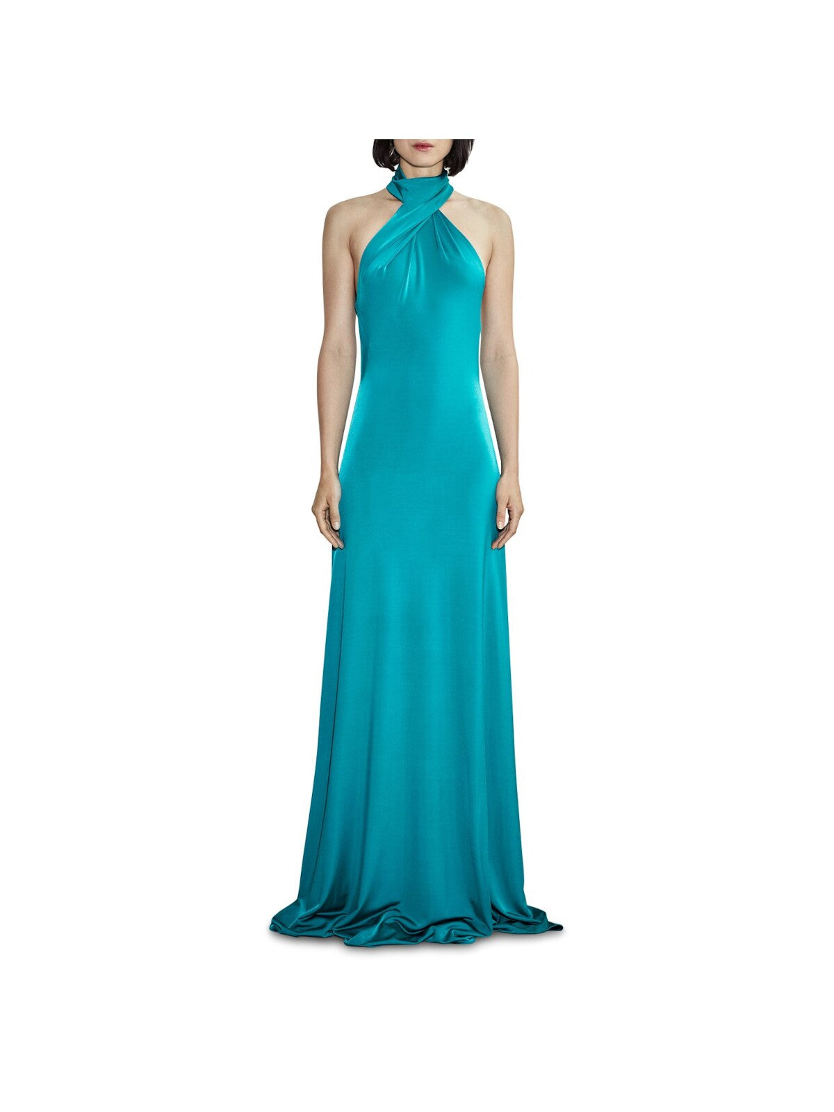 ET OCHS Womens Green Zippered Twist Front Strappy Open Back Floor-pooling Sleeveless Halter Full-Length Evening Gown Dress 0