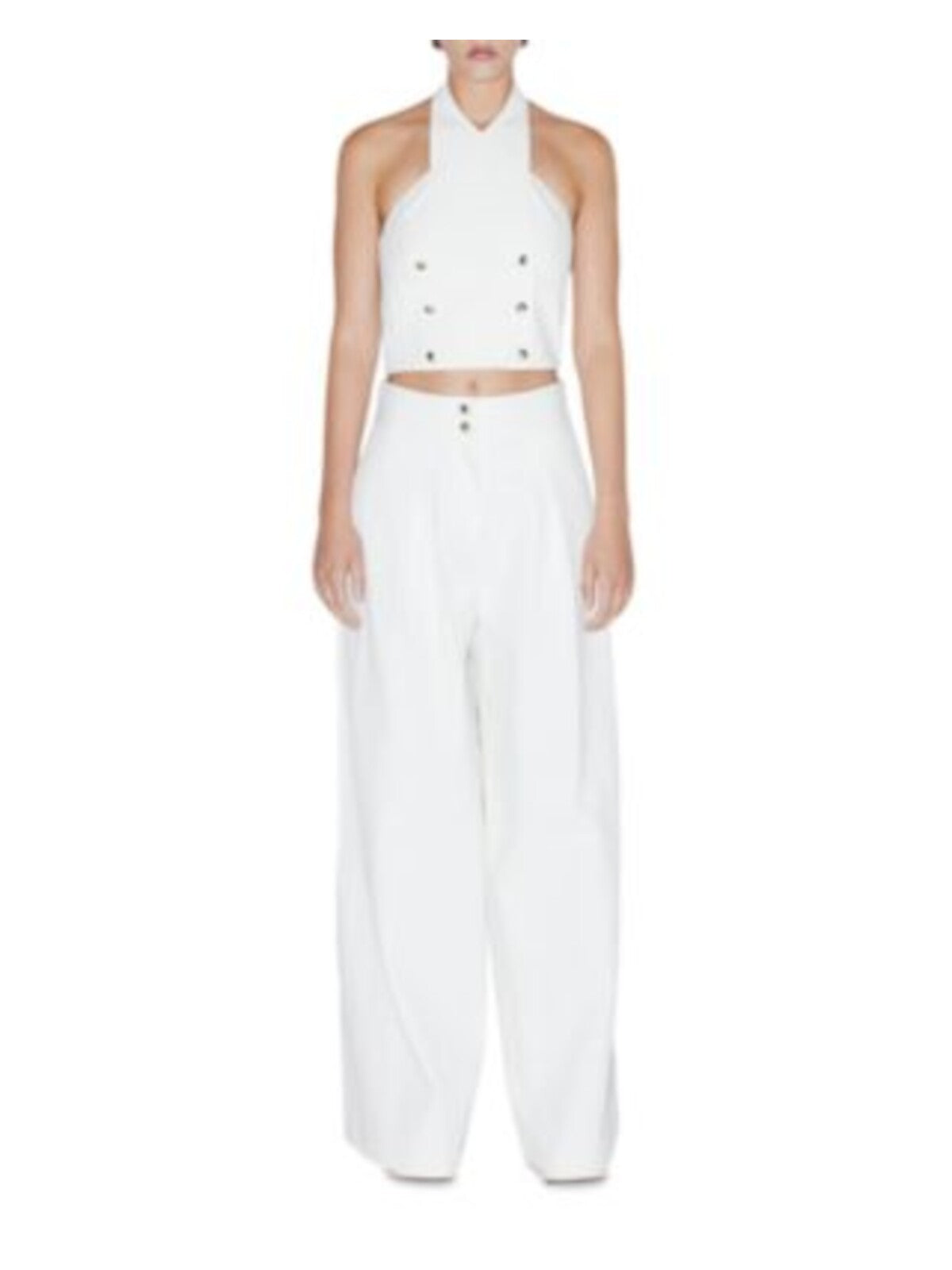 ROSETTA GETTY Womens White Sleeveless Halter Party Crop Top 8