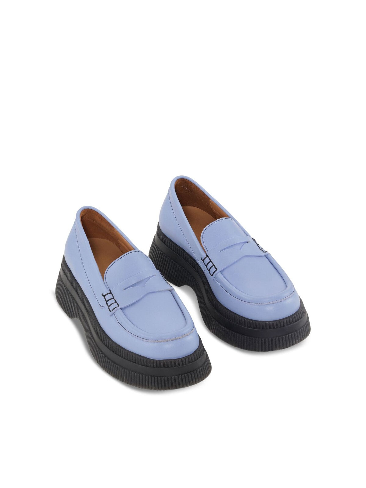 GANNI Womens Blue 2 Platform Comfort Creepers Round Toe Block Heel Slip On Leather Dress Heeled Loafers 40