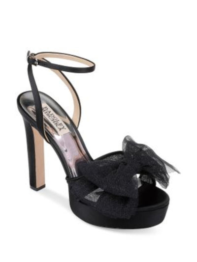 BADGLEY MISCHKA Womens Black 1" Platform Padded Ankle Strap Bow Accent Adjustable Sophie Open Toe Block Heel Buckle Heeled Sandal 7