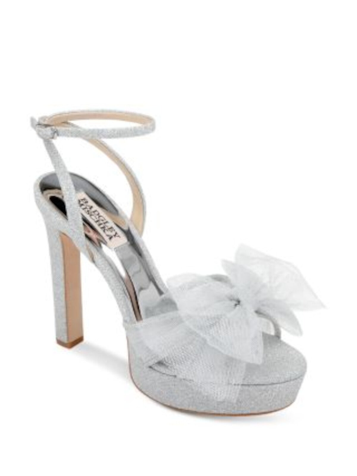 BADGLEY MISCHKA Womens Silver 1" Platform Bow Accent Adjustable Sophie Open Toe Buckle Dress Heeled Sandal 5.5 M