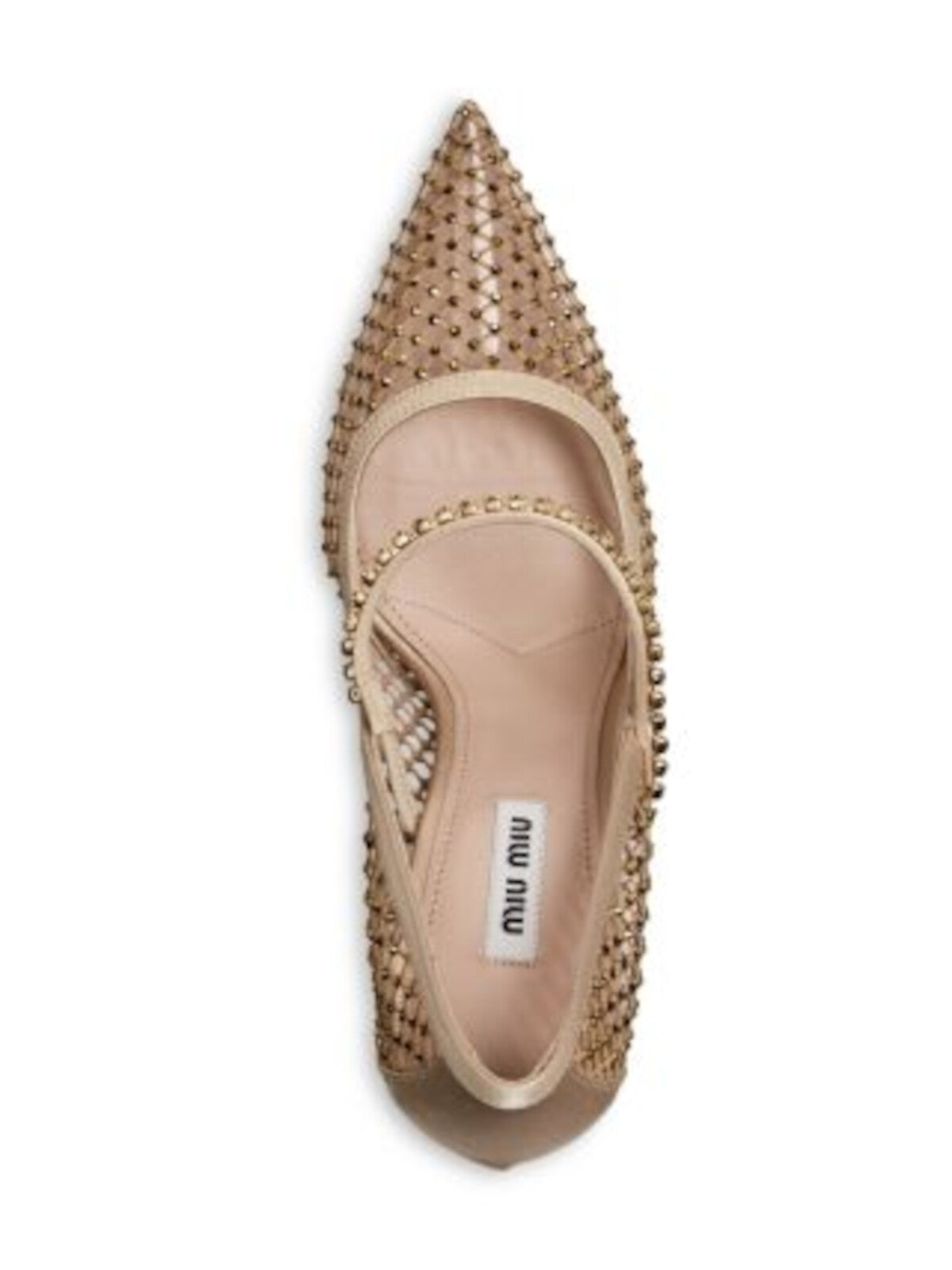 MIU MIU Womens Beige Mesh Stretch Rhinestone Embellished Pointed Toe Sculpted Heel Slip On Dress Pumps Shoes 39