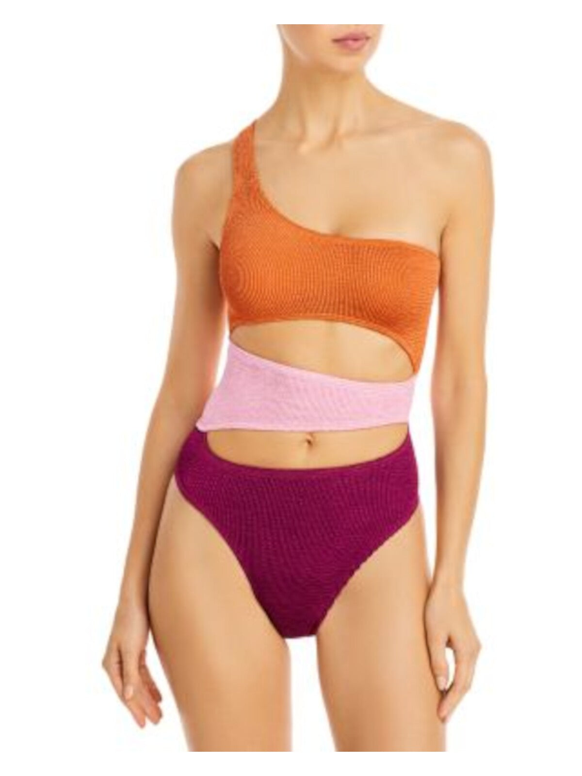 BONDEYE Women's Orange Color Block No Padding Cutout Rico One Shoulder One Piece Swimsuit ONE SIZE