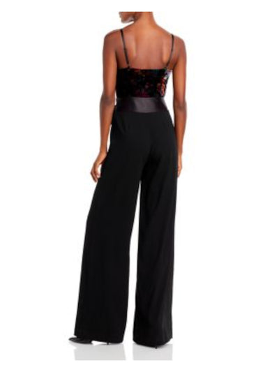 RAMY BROOK Womens Black Zippered Self-tie Sash Spaghetti Strap Surplice Neckline Party Wide Leg Jumpsuit 2