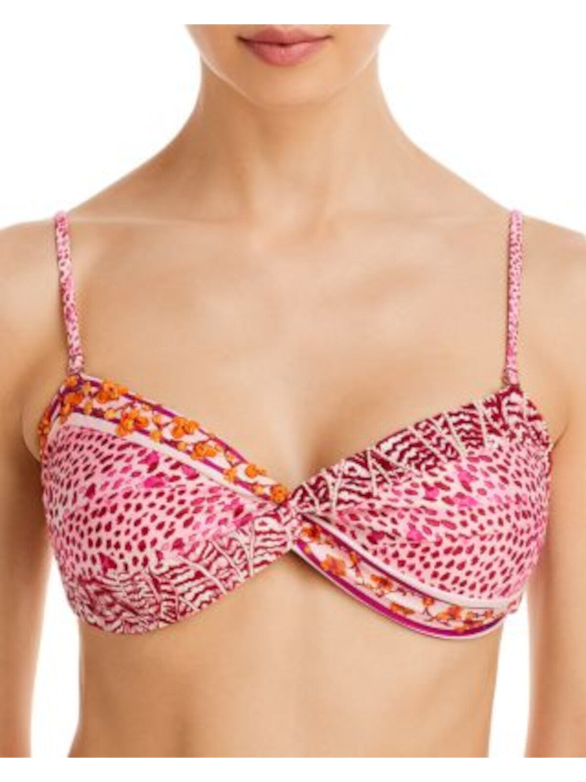 AGUA BENDITA Women's Pink Printed Twist Front Stacy Bandeau Swimwear Top M