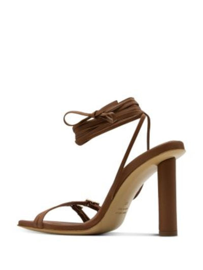 ILIO SMERALDO Womens Brown Wrapping Ankle Padded Buckle Accent Strappy Square Toe Lace-Up Leather Heeled Sandal 40