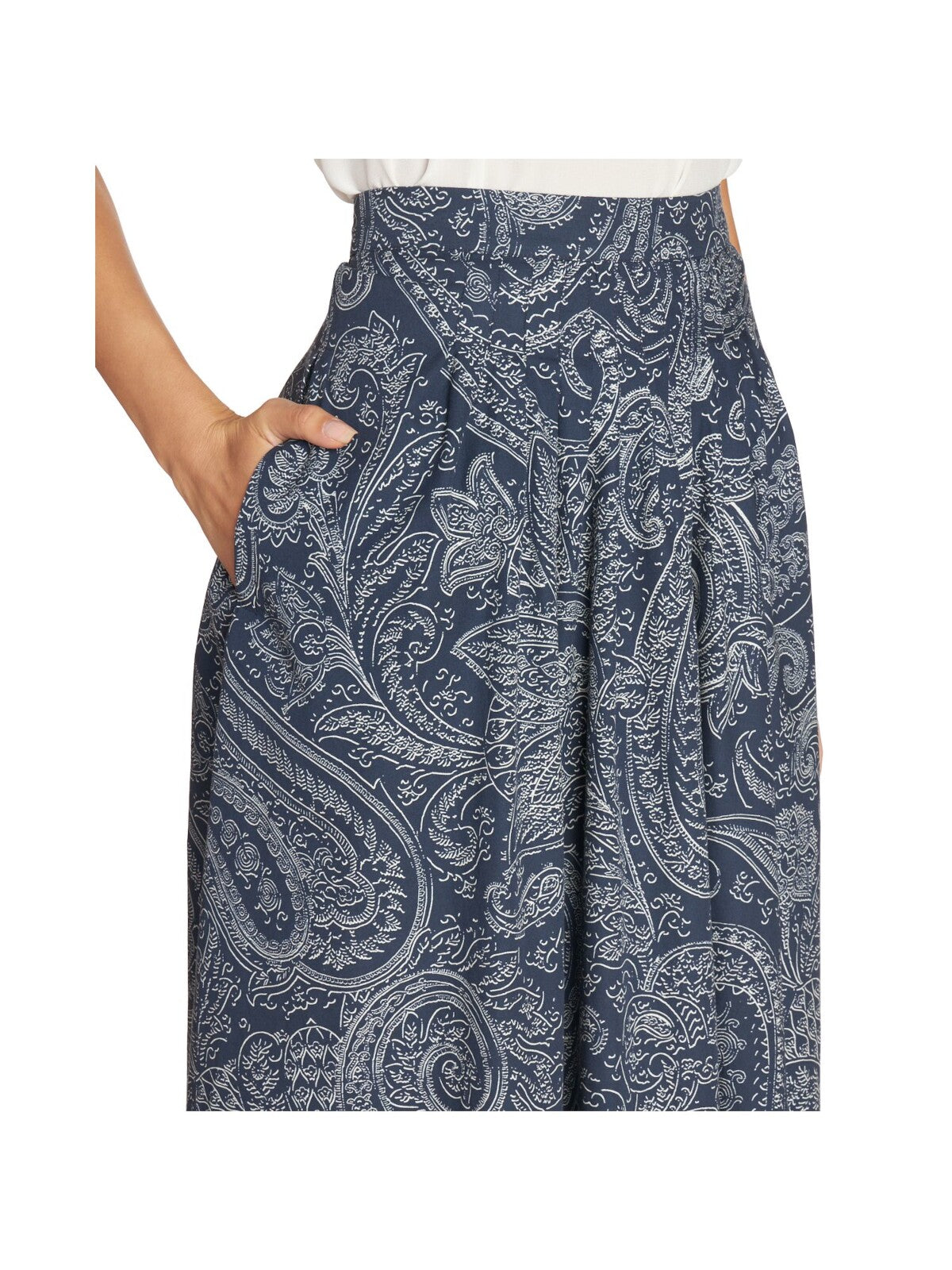 ETRO Womens Navy Zippered Pocketed Pleated Paisley Midi Wear To Work A-Line Skirt 42