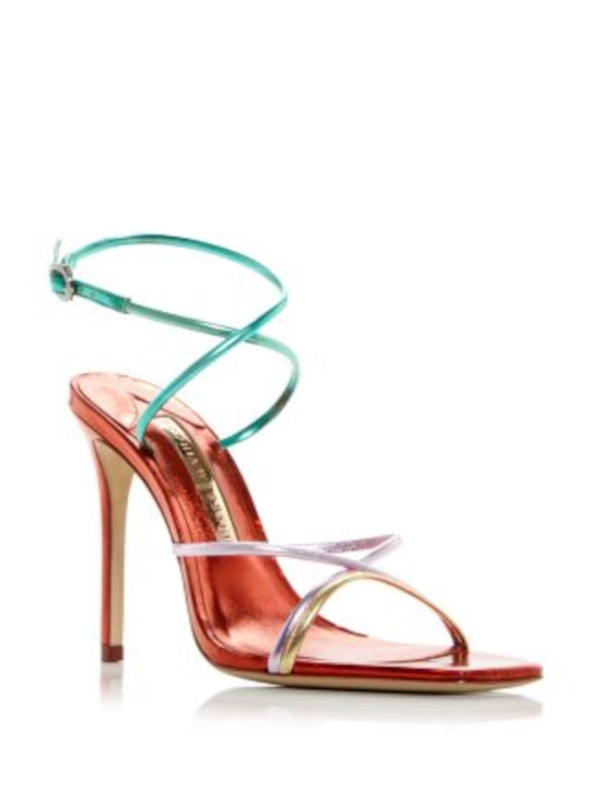 SOPHIA WEBSTER Womens Red Color Block Padded Metallic Ankle Strap Strappy Rosalia Square Toe Stiletto Buckle Leather Dress Heeled Sandal 39