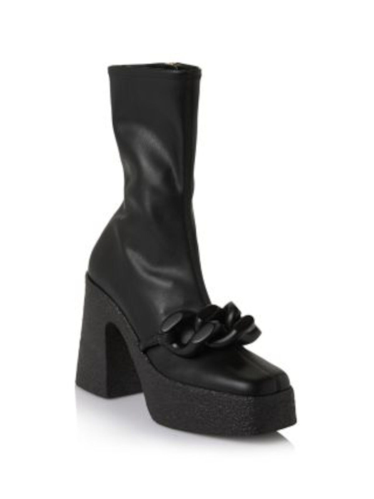 STELLAMCCARTNEY Womens Black 1-1/2" Platform Hardware Detail At Vamp Stretch Padded Skyla Square Toe Block Heel Zip-Up Heeled Boots 38