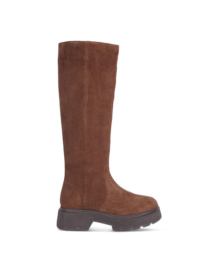 KENNETH COLE NEW YORK Womens Brown 1" Platform Padded Goring Lug Sole Marge Round Toe Zip-Up Leather Boots Shoes 8.5 M