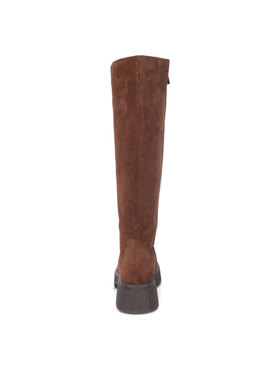 KENNETH COLE NEW YORK Womens Brown 1" Platform Padded Goring Lug Sole Marge Round Toe Zip-Up Leather Boots Shoes 8.5 M