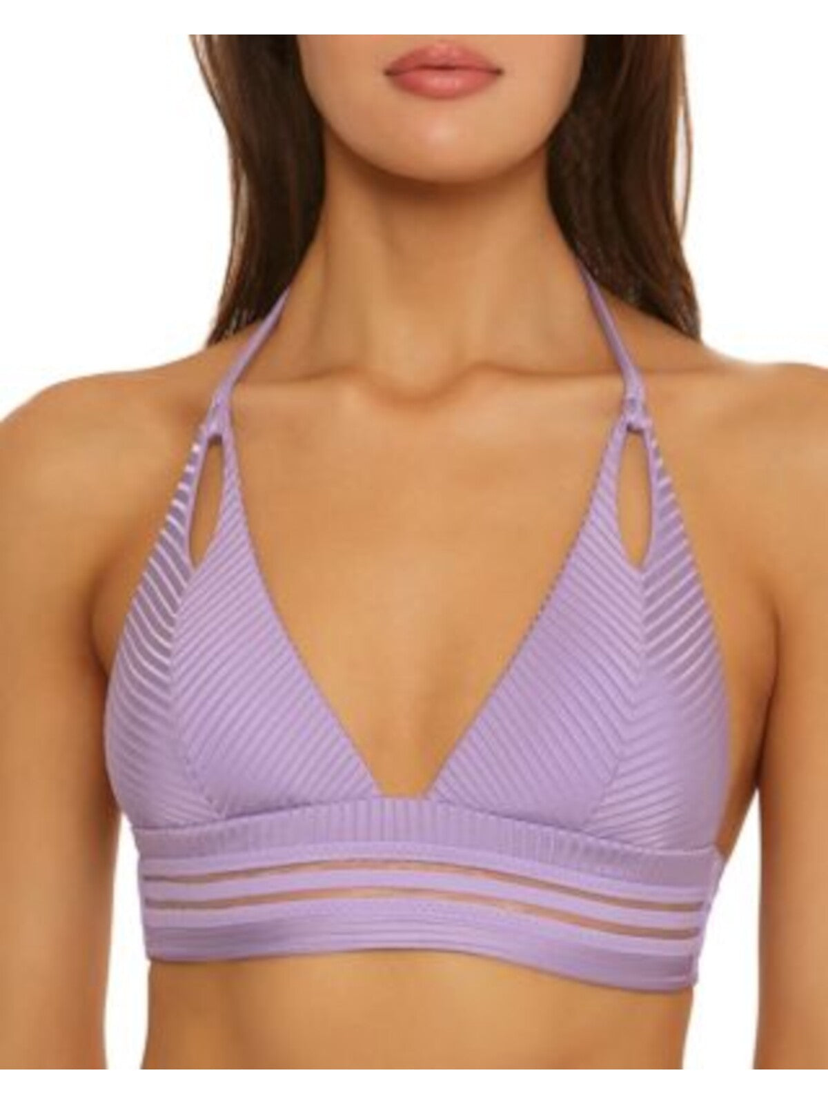 ISABELLA ROSE Women's Purple Ribbed Stretch Keyhole Queensland Halter Swimsuit Top S