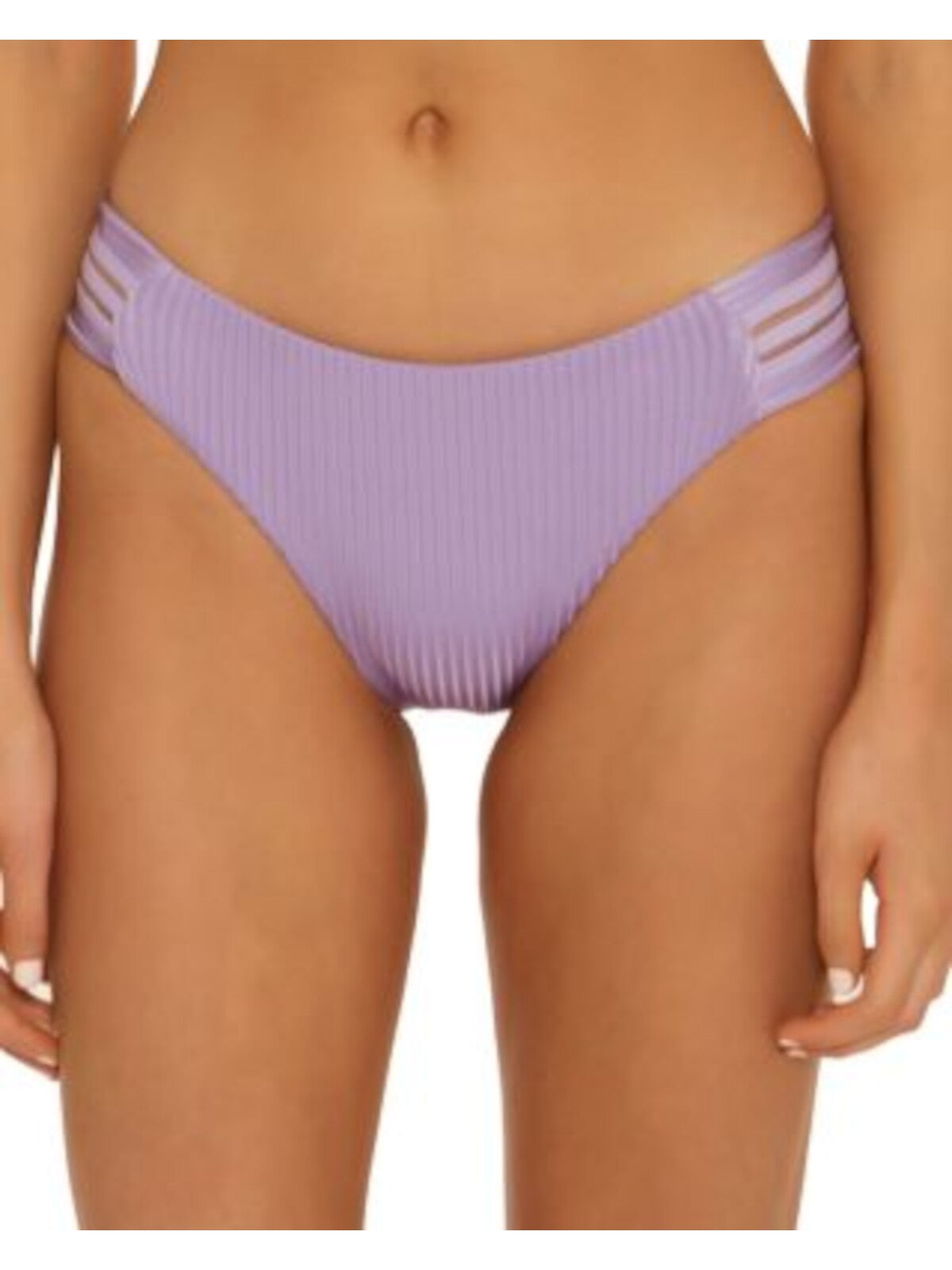 ISABELLA ROSE Women's Purple Ribbed Stretch Elasticized Waist Illusion Mesh Queensland Maui Hipster Swimsuit Bottom S