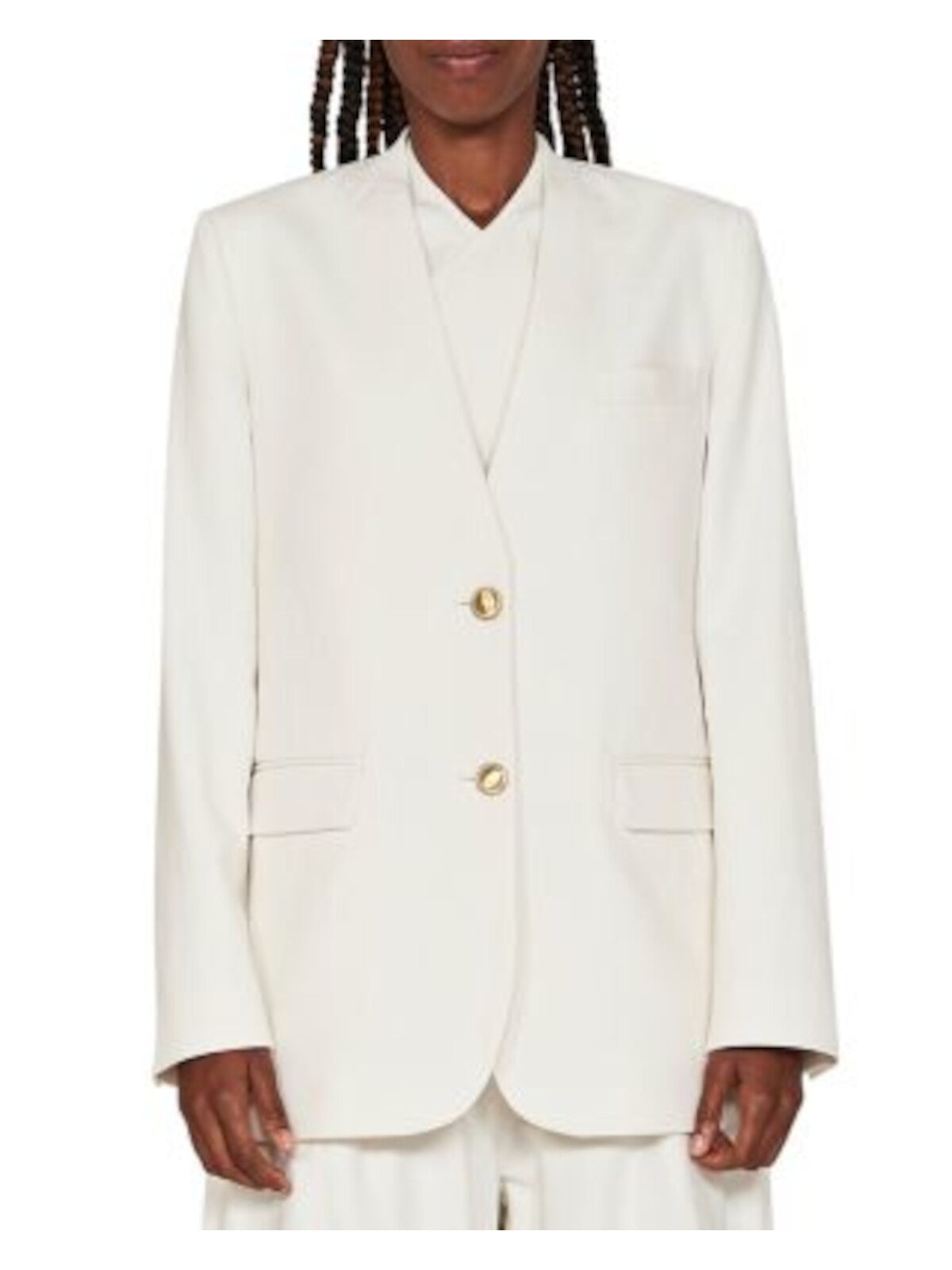 ROSETTA GETTY Womens White Pocketed Collarless Back Vent Wear To Work Blazer Jacket 6