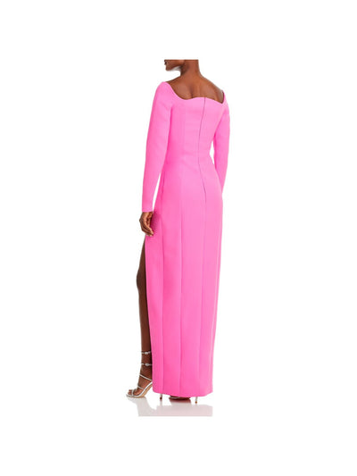 MONOT Womens Pink Zippered Lined High Slit Long Sleeve Sweetheart Neckline Full-Length Evening Sheath Dress 44