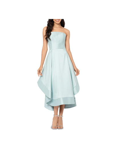 AQUA FORMAL Womens Green Zippered Pocketed Pleated High Sides Skirt Sleeveless Strapless Midi Evening Fit + Flare Dress 2