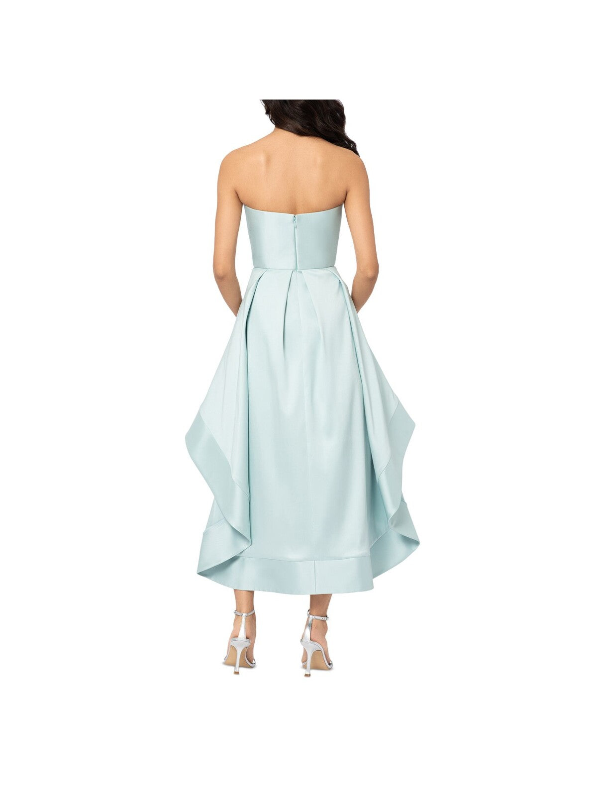 AQUA FORMAL Womens Green Zippered Pocketed Pleated High Sides Skirt Sleeveless Strapless Midi Evening Fit + Flare Dress 2