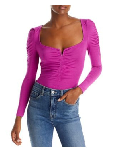 VERONICA BEARD Womens Pink Ruched Pullover Long Sleeve Split Top M