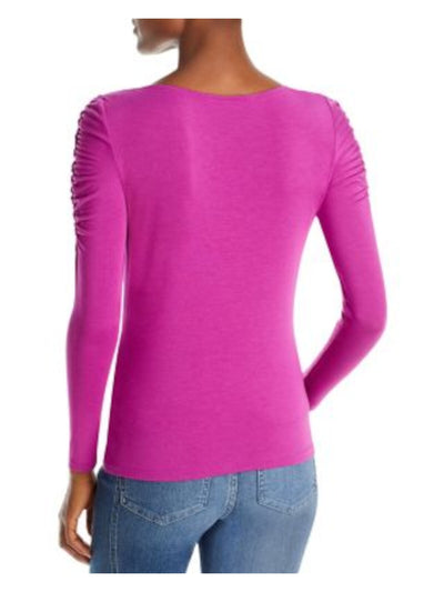 VERONICA BEARD Womens Pink Ruched Pullover Long Sleeve Split Top M