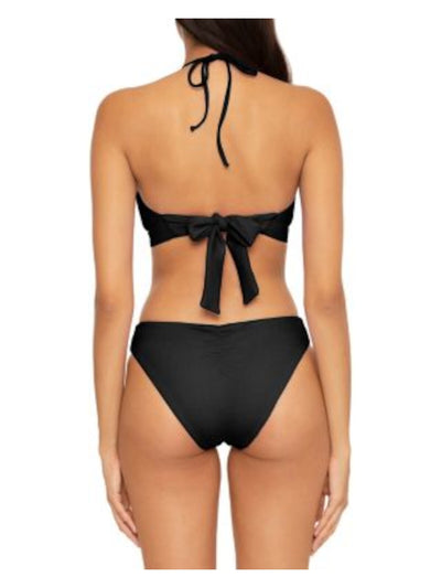 BECCA Women's Black Low Rise Lined Ruched Pucker Up Bikini Swimsuit Bottom S