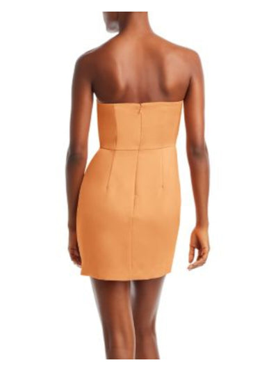 RAMY BROOK Womens Orange Cut Out Zippered Tie Front Lined Sleeveless Strapless Short Party Sheath Dress 14