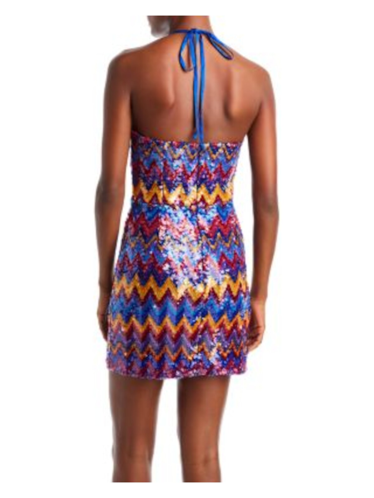 RAMY BROOK Womens Blue Tie Zippered Lined Chevron Sleeveless Halter Short Party Sheath Dress 10