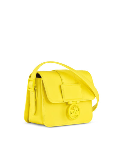 LONGCHAMP Women's Yellow Solid Suede Logo Hardware Adjustable Strap Crossbody Handbag Purse