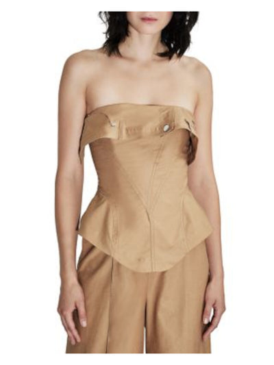 ET OCHS Womens Beige Zippered Pocketed Foldover Corset Bustier Layered Sleeveless Strapless Party Wide Leg Jumpsuit 2